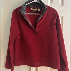 Eddie Bauer Women's Red Fleece Pulliver with Black Knit Trim